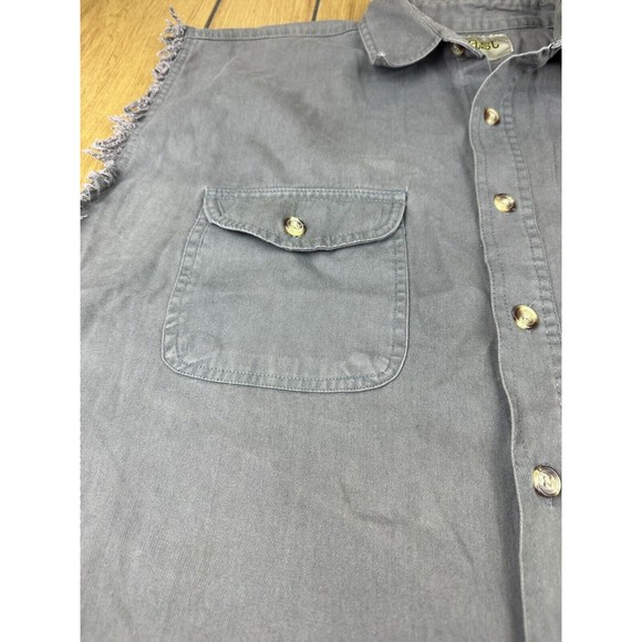 POW MIA Big Rig Truck Mens Shirt L Gray Raw Edges Sleeveless Front Buttons - Picture 14 of 16